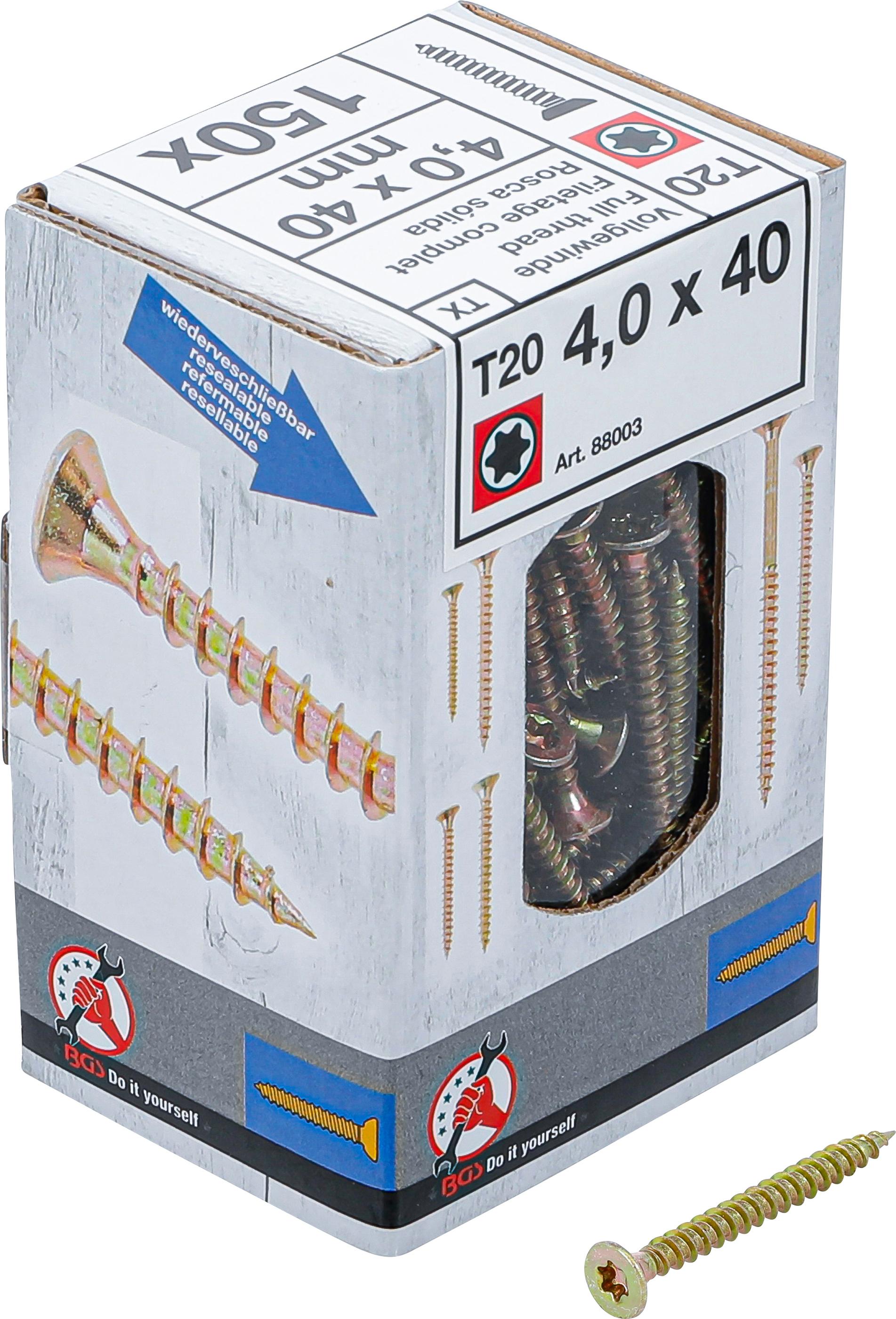 Mehrzweckschrauben | T-Profil (für Torx) T20 | 4,0 x 40 mm | 150 Stück BGS88003