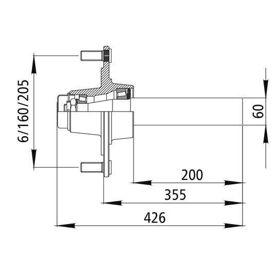 Nabe mit Achsstummel GS 6, ohne Bremse, 2000 kg Achslast 200301323 Suer