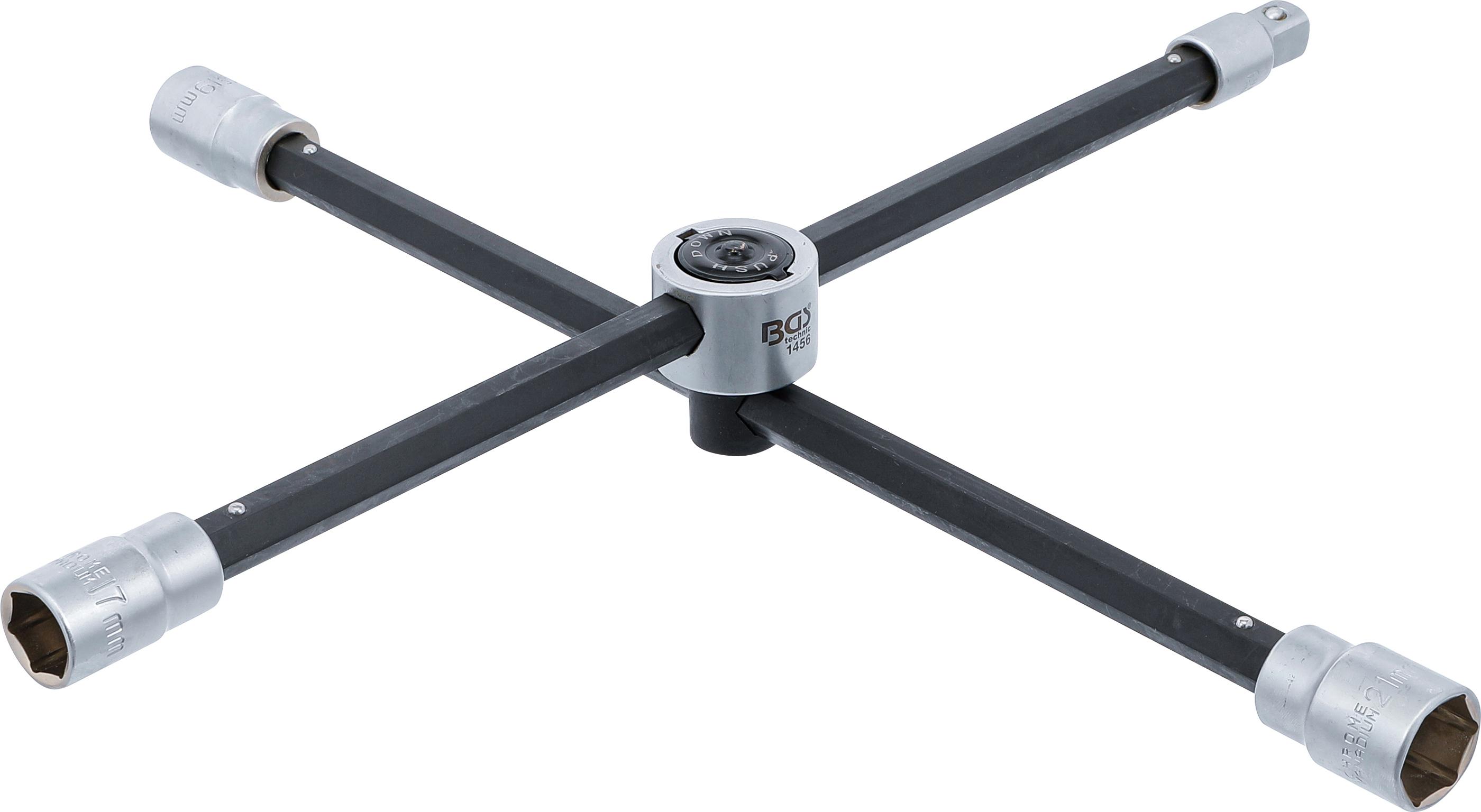 Rad-Kreuzschlüssel mit Gelenk | für Pkw  | Vierkant | SW 17 x 19 x 21 x 12,5 mm (1/2") BGS1456