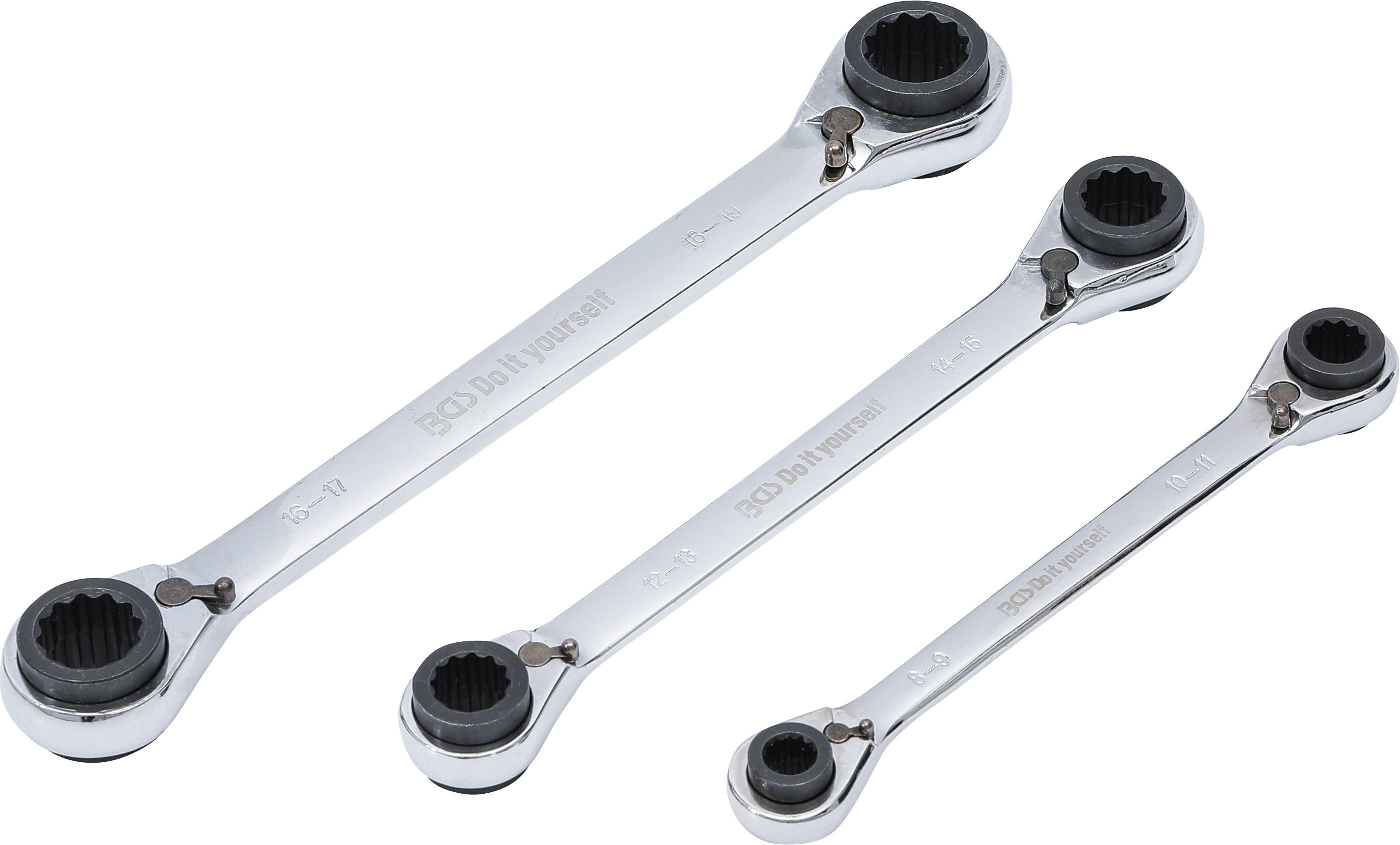 Ratschen-Ringschlüssel-Satz | 4-in-1 | SW 8 x 9 - 18 x 19 mm BGS6837