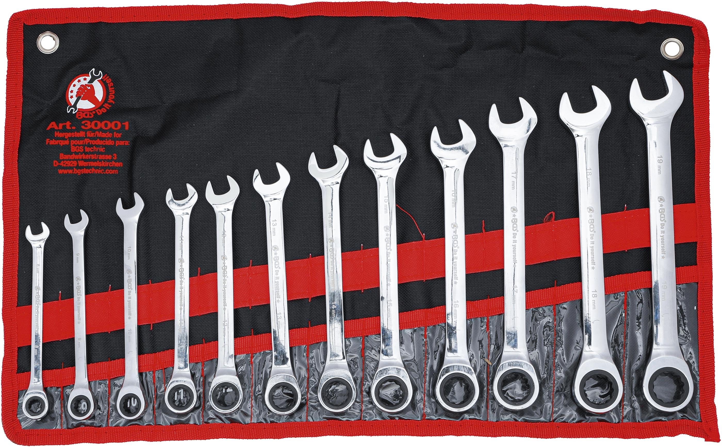 Ratschenring-Maulschlüssel-Satz | SW 8 - 19 mm | 12-tlg. BGS30001