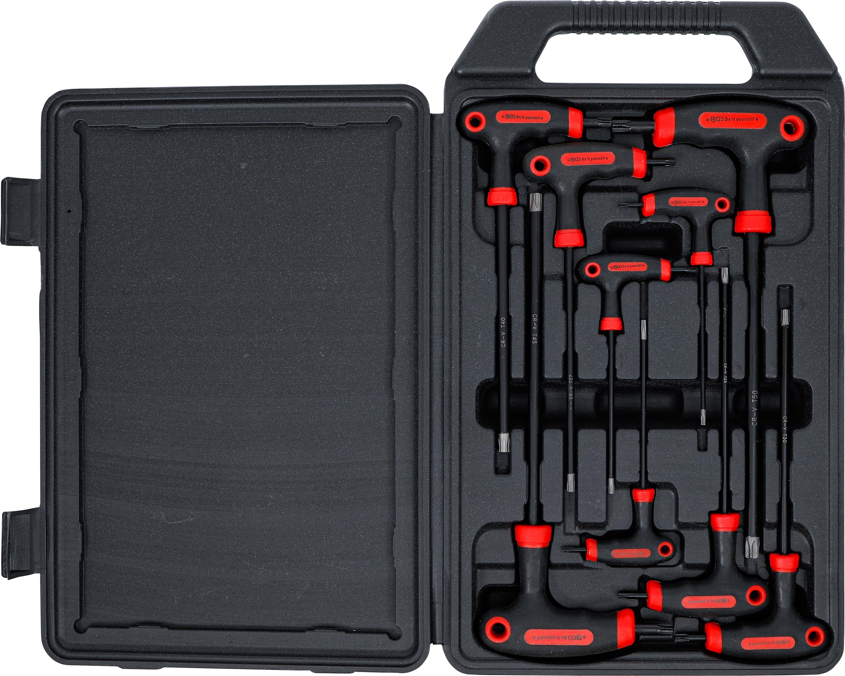 Schraubendreher-Satz mit T-Griff und seitlicher Klinge | T-Profil (für Torx) mit Bohrung | T10 - T50 | 9-tlg. BGS7880