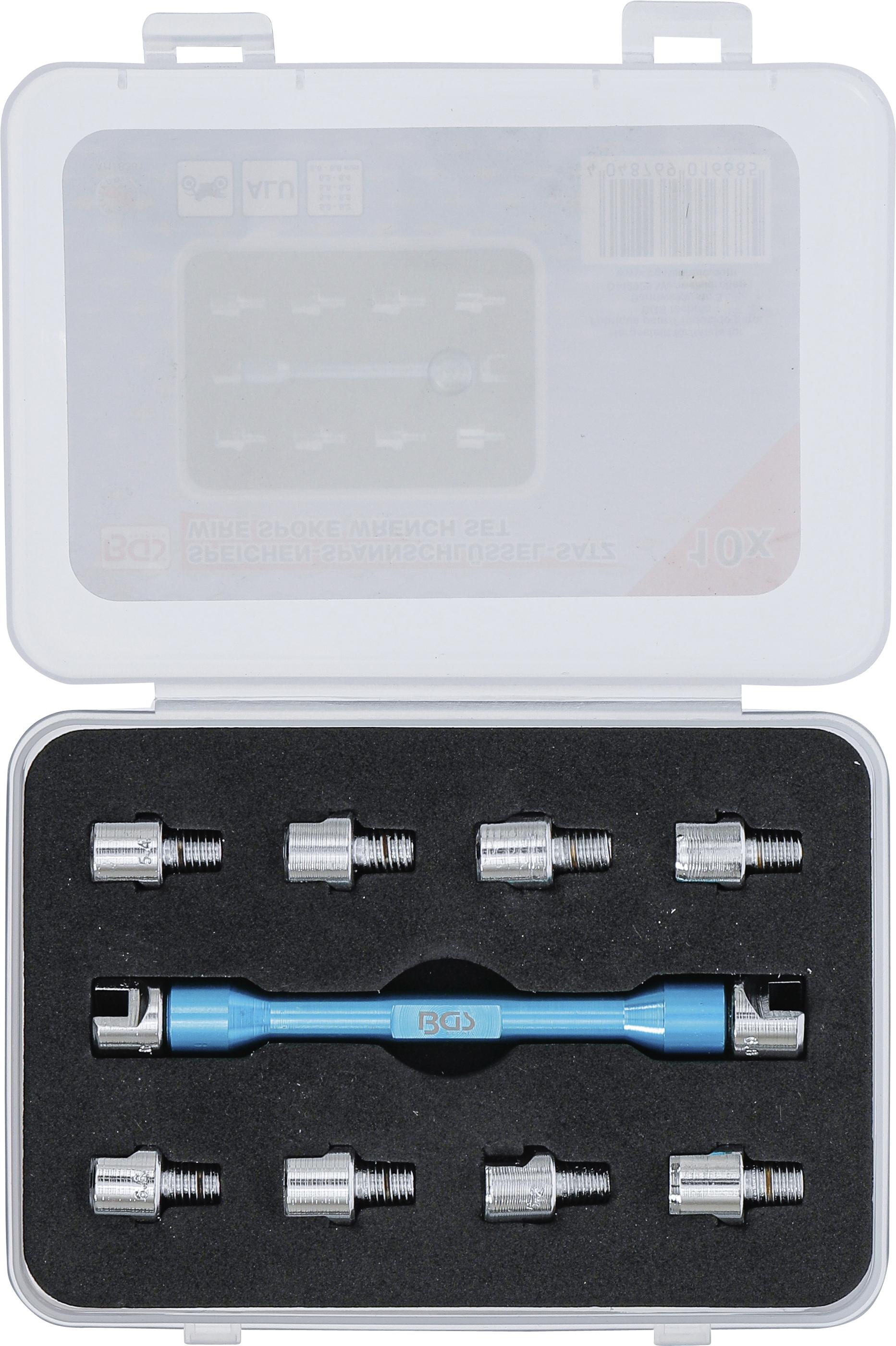 Speichenschlüssel | austauschbare Köpfe | für Motorräder | 10-tlg. BGS8361