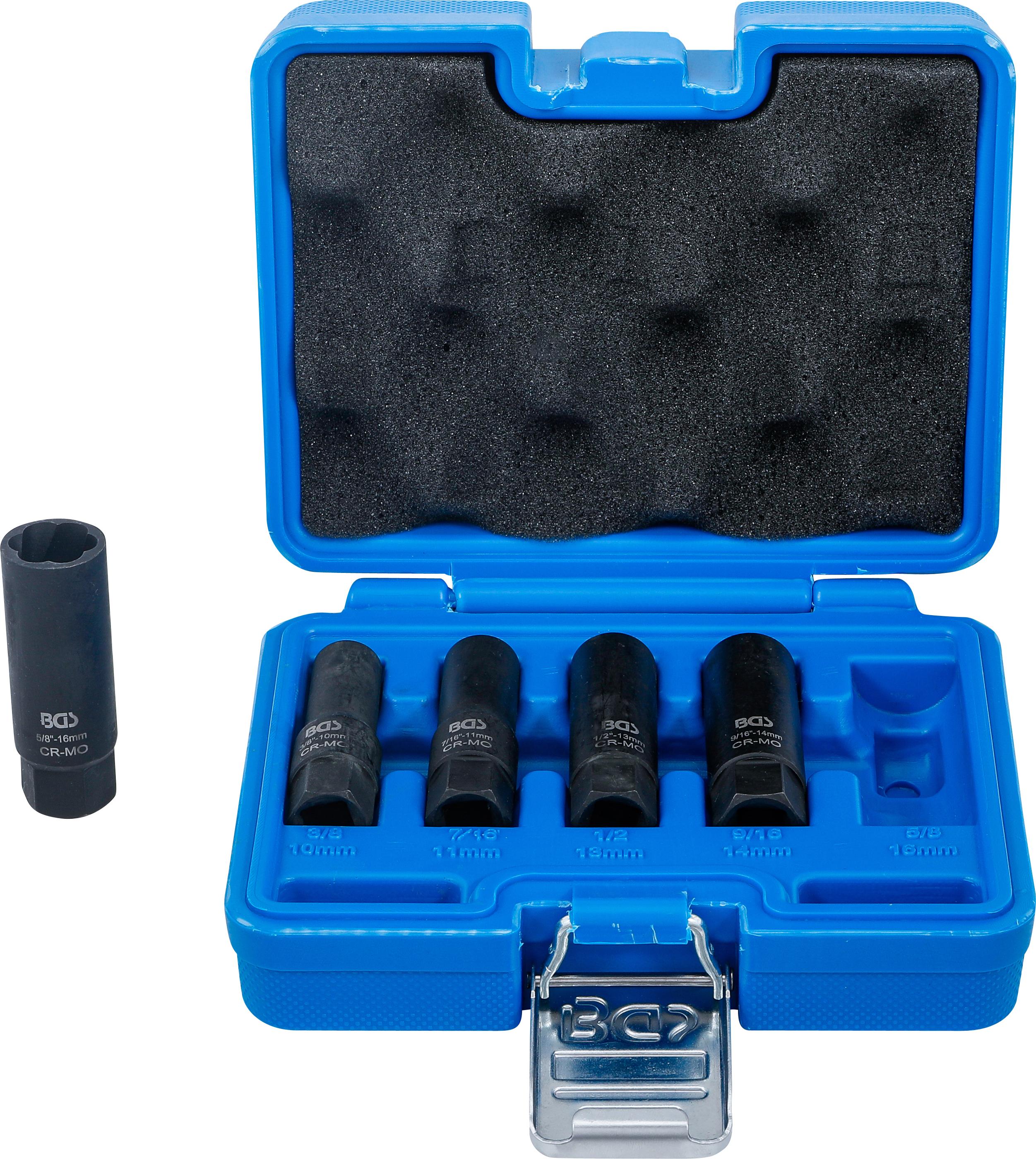 Spiral-Profil-Steckschlüssel-Satz / Schraubenausdreher, tief | Antrieb Innenvierkant 10 mm (3/8") | SW 10 - 16 mm | 5-tlg. BGS74568