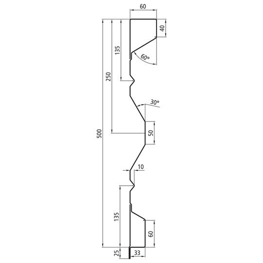 Stahlbordwandprofil BAK 500, 2 mm stark, 4500 mm lang 365711181 Suer