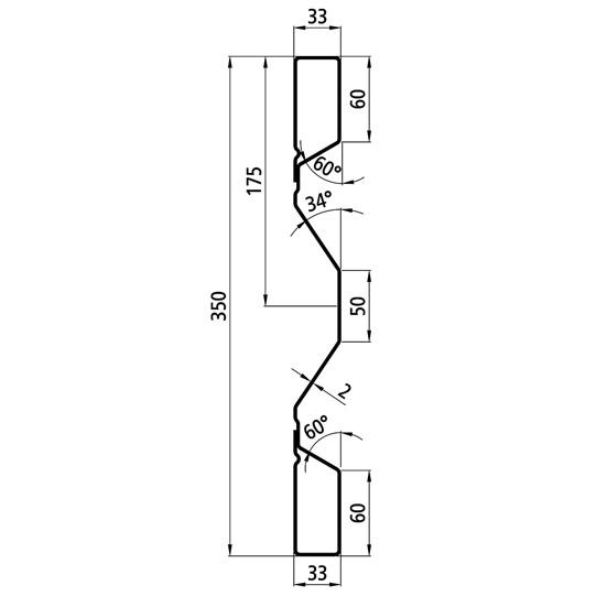 Stahlbordwandprofil P 350/33/33 FS, 2 mm stark, 6500 mm lang 365716113 Suer