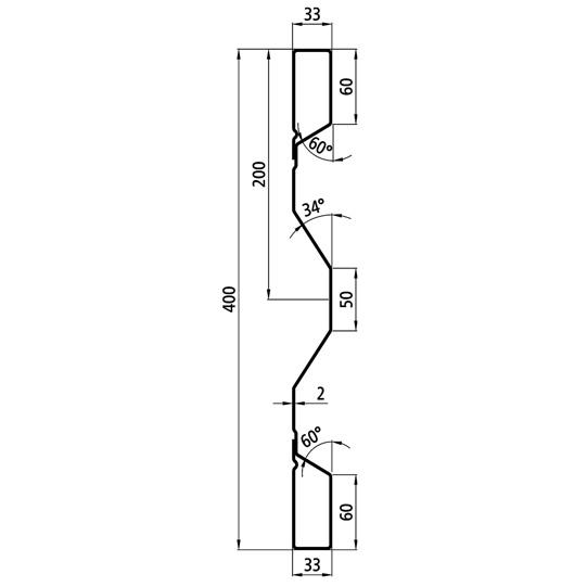 Stahlbordwandprofil P 400/33/33 FS, 2 mm stark, 2000 mm lang 365711366 Suer