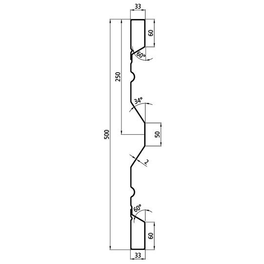 Stahlbordwandprofil P 500/33/33 FS, 2 mm stark, 5000 mm lang 365711483 Suer