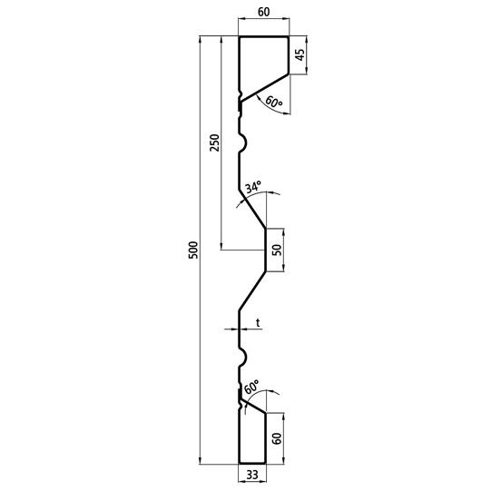 Stahlbordwandprofil P 500/60/33 FS, 2,5 mm stark, 2500 mm lang 365711557 Suer