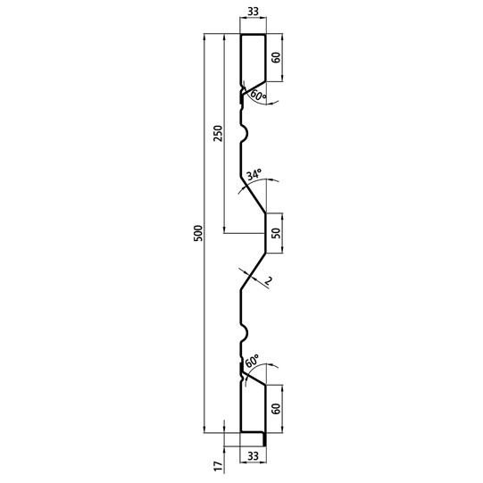 Stahlbordwandprofil PDLA 500/33/33 FS, 2 mm stark, 5000 mm lang 365711822 Suer
