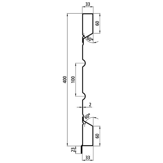 Stahlbordwandprofil PDLI 400/33/33 NS, 2 mm stark, 6000 mm lang 365711360 Suer