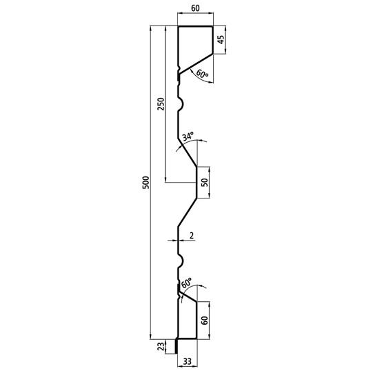 Stahlbordwandprofil PDLI 500/60/33 FS, 2 mm stark, 4500 mm lang 365711375 Suer