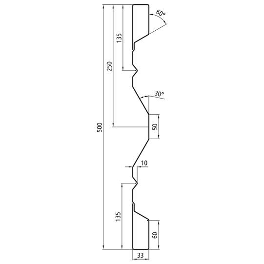 Stahlbordwandprofil SU 500/33/33-PBPF 500/33, 2mm stark, 5000mm 365716103 Suer