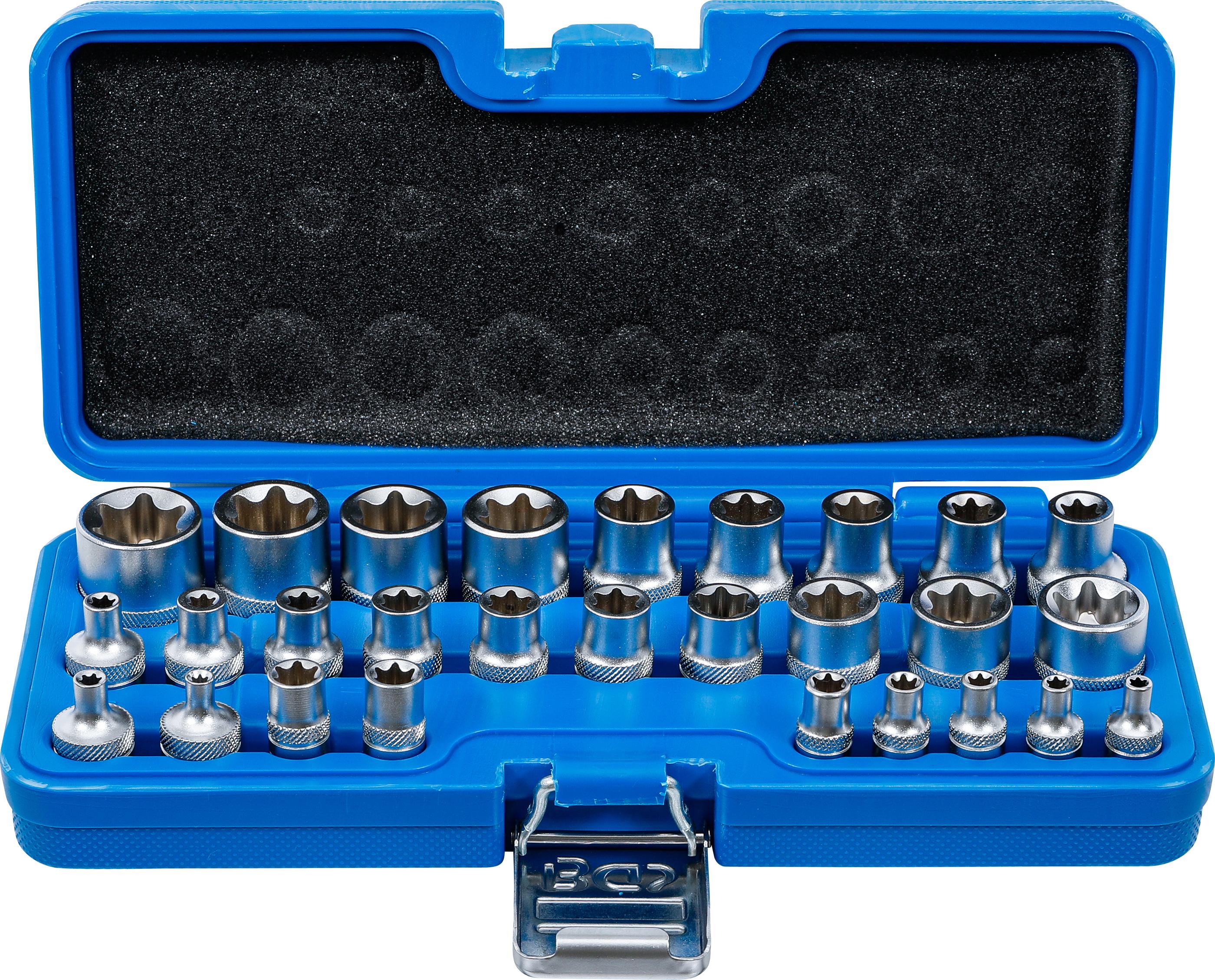 Steckschlüssel-Einsatz-Satz, E-Profil | Antrieb Innenvierkant 6,3 mm (1/4") / 12,5 mm (1/2") | SW E4 - E24 | 28-tlg. BGS70099