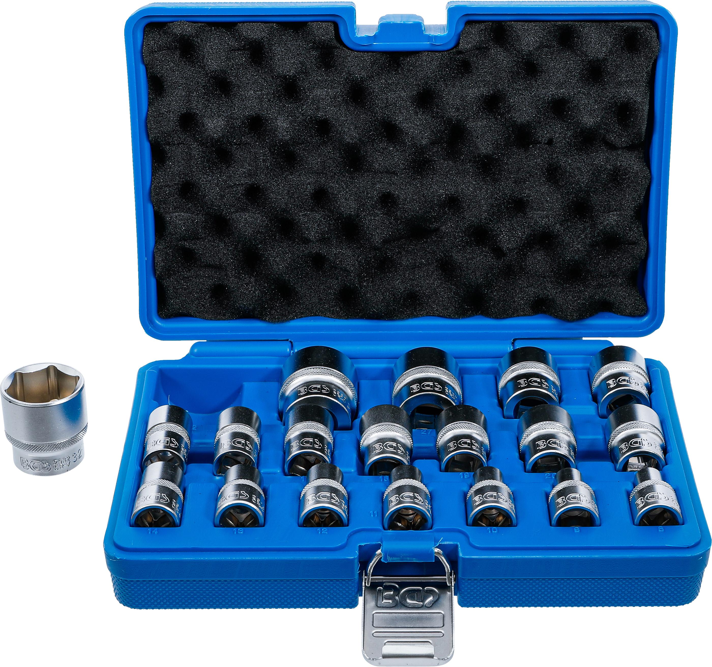 Steckschlüssel-Einsatz-Satz, Sechskant | Antrieb Innenvierkant 12,5 mm (1/2") | SW 8 - 32 mm | 19-tlg. BGS9131