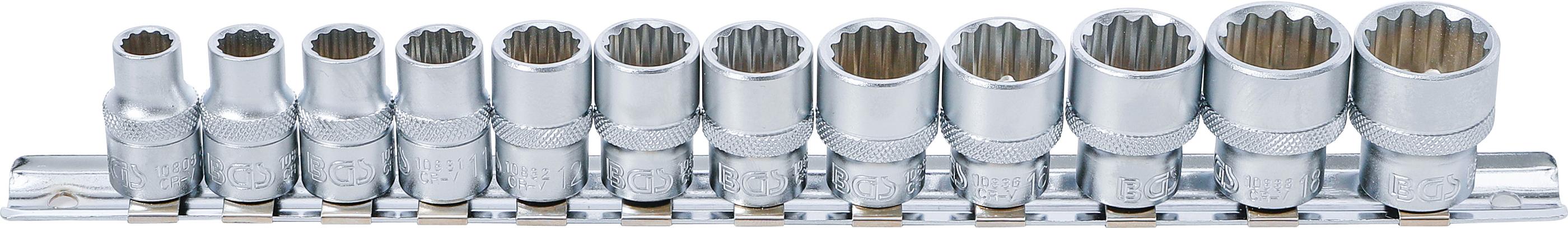 Steckschlüssel-Einsatz-Satz, Zwölfkant | Antrieb Innenvierkant 10 mm (3/8") | SW 8 - 19 mm | 12-tlg. BGS9105