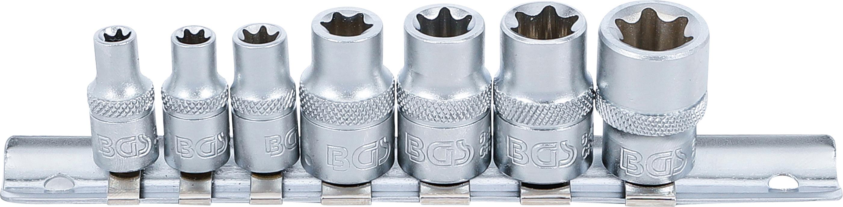 Steckschlüssel-Einsatz-Satz E-Profil | Antrieb Innenvierkant 6,3 mm (1/4") / 10 mm (3/8") | SW E6 - E16 | 7 tlg. BGS2027