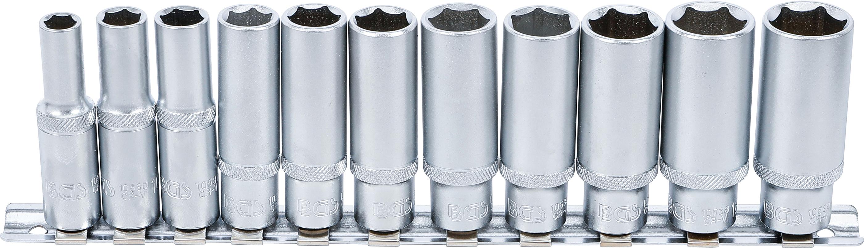 Steckschlüssel-Einsatz-Satz Sechskant, tief | Antrieb Innenvierkant 10 mm (3/8") | SW 8 - 19 mm | 11-tlg. BGS2222