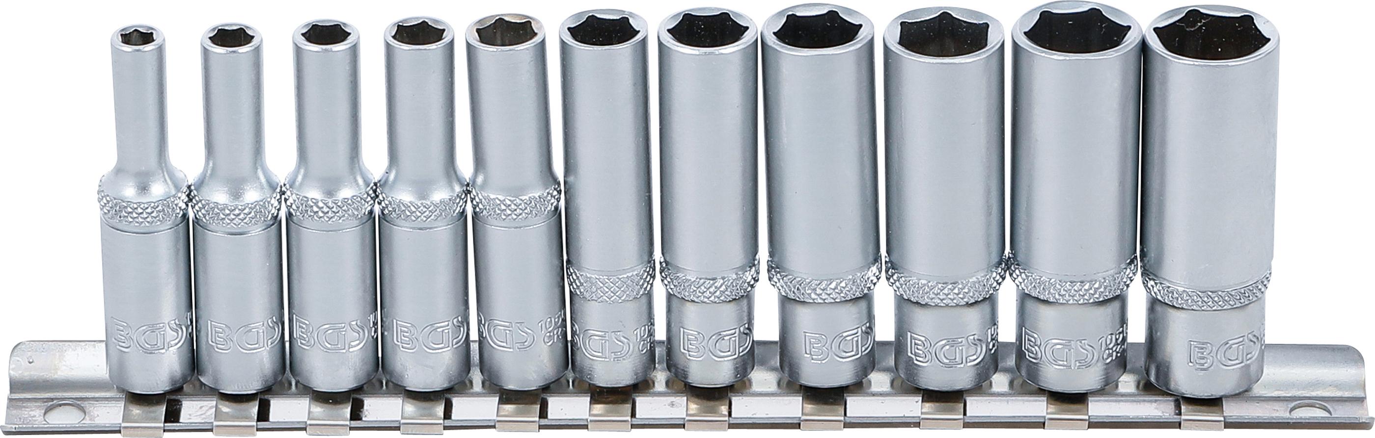 Steckschlüssel-Einsatz-Satz Sechskant, tief | Antrieb Innenvierkant 6,3 mm (1/4") | SW 4 - 13 mm | 11-tlg. BGS2221