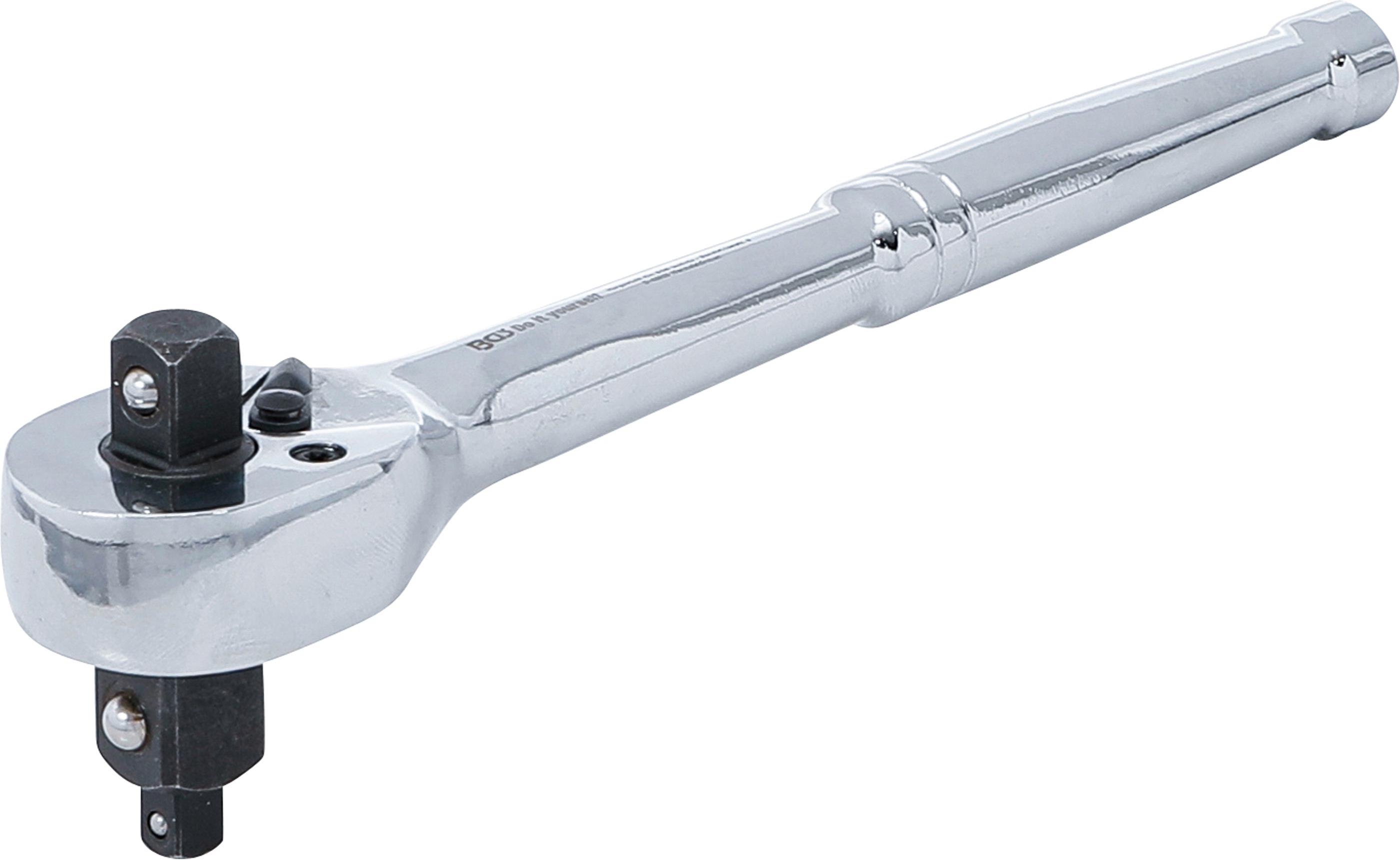 Umschaltknarre | Vollstahl | feinverzahnt | 3-in-1 | Abtrieb Außenvierkant 6,3 mm (1/4") / 10 mm (3/8") / 12,5 mm (1/2") BGS71015