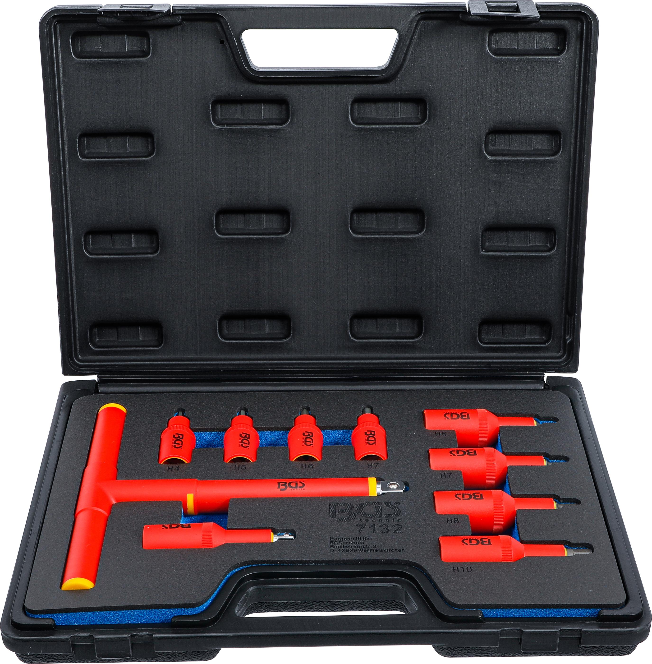 VDE-Bit-Einsatz-Satz | Antrieb Innenvierkant 10 mm (3/8") / 12,5 mm (1/2") | Innensechskant 4 - 10 mm | 10-tlg. BGS7132