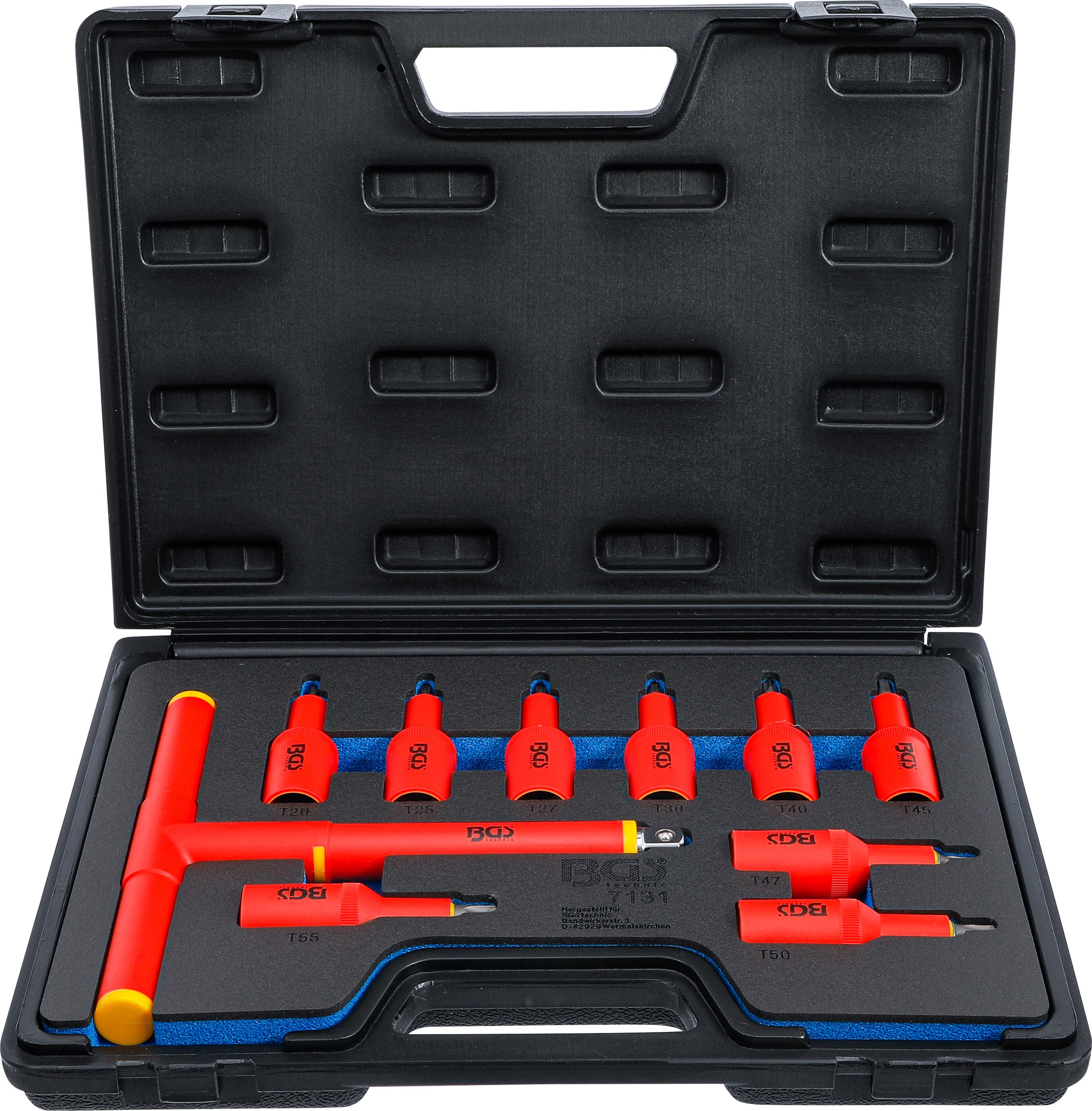 VDE-Bit-Einsatz-Satz | Antrieb Innenvierkant 12,5 mm (1/2") | T-Profil (für Torx) T20 - T55 | 10-tlg. BGS7131