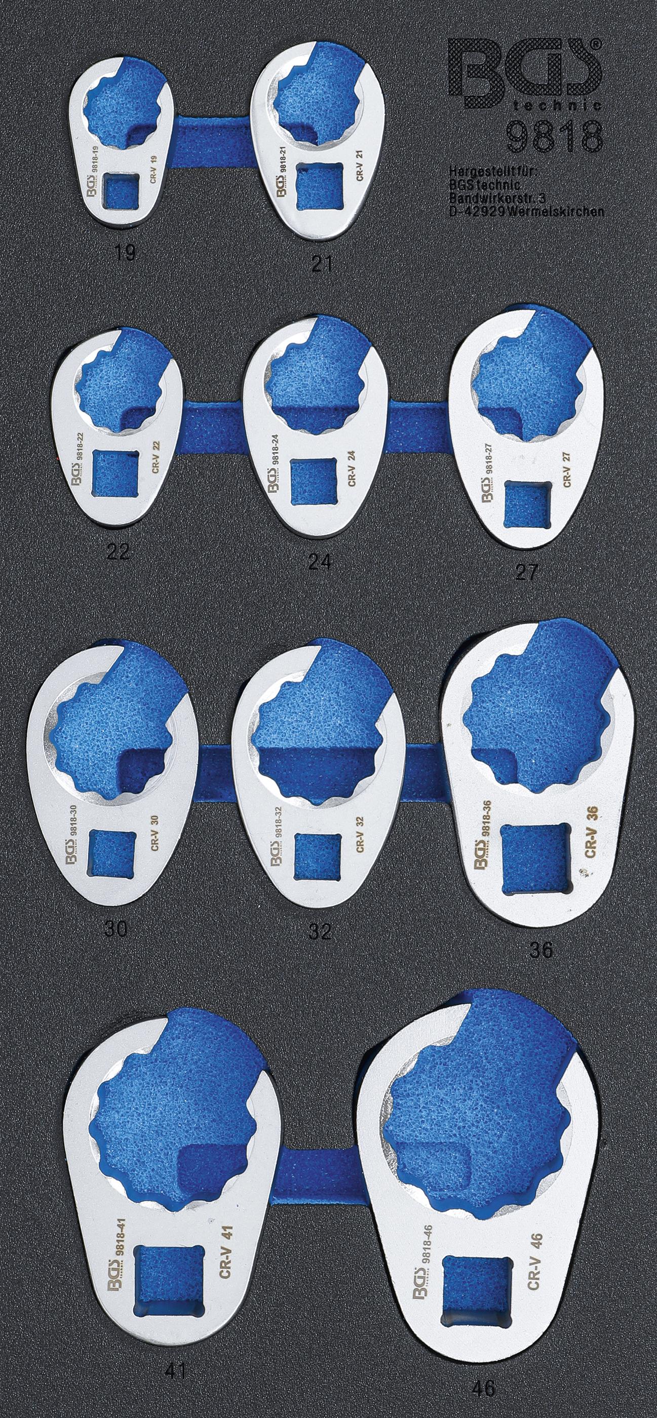 Werkstattwageneinlage 1/3: Hahnenfußschlüssel-Satz | 10 mm / 12,5 mm (1/2") / 20 mm (3/4") | 10-tlg. BGS9818