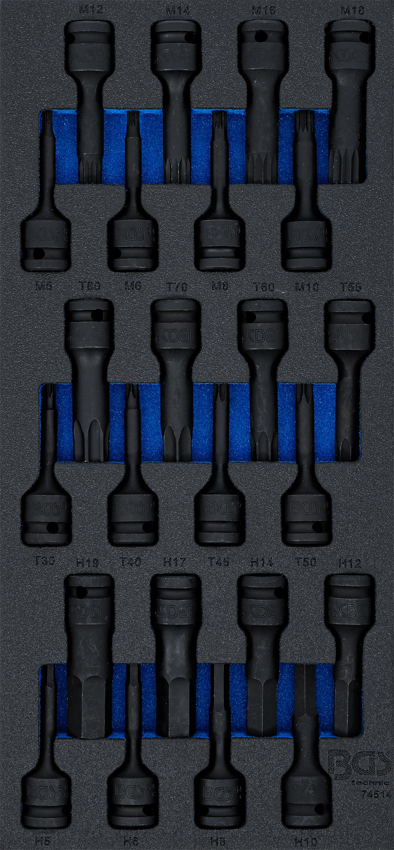 Werkstattwageneinlage 1/3: Kraft-Bit-Einsatz-Satz | Antrieb Innenvierkant 12,5 mm (1/2") | 24-tlg. BGS74514