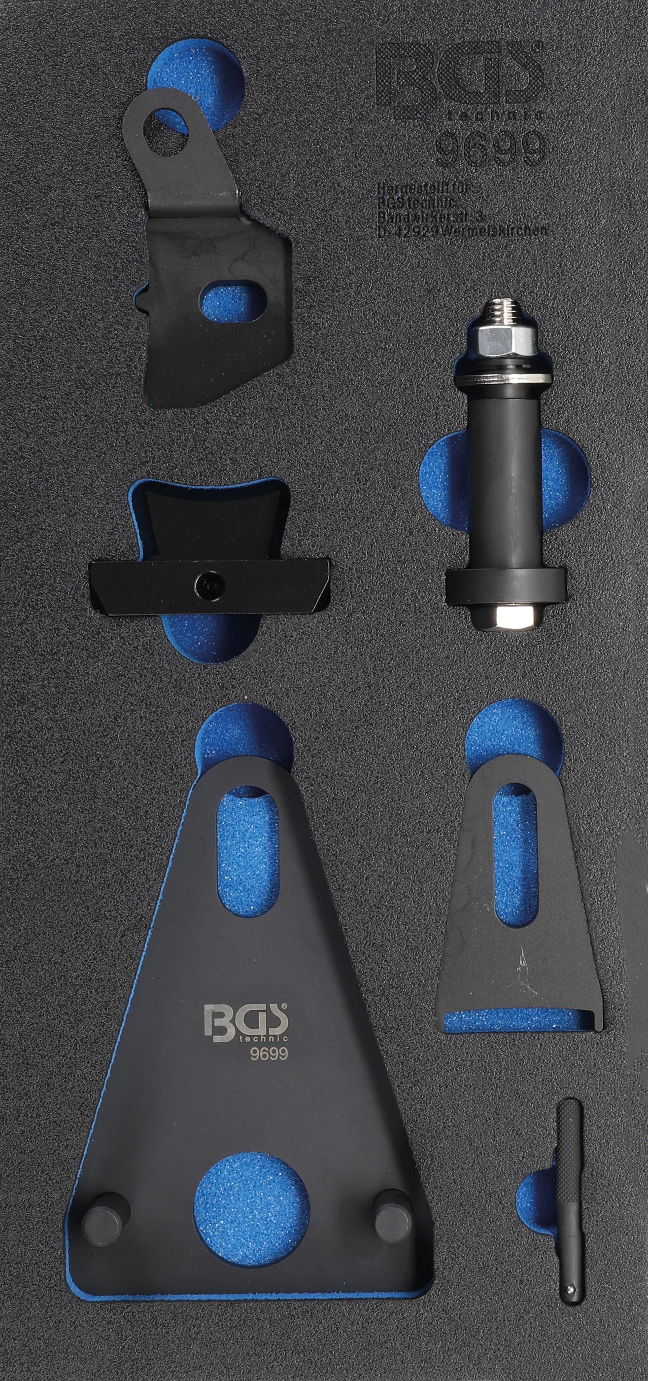 Werkstattwageneinlage 1/3: Schwungrad-/Kurbelwellen-Riemenscheiben-Blockier- und Stirndeckeltrenn-Werkzeug-Satz | für Renault, Nissan BGS9699