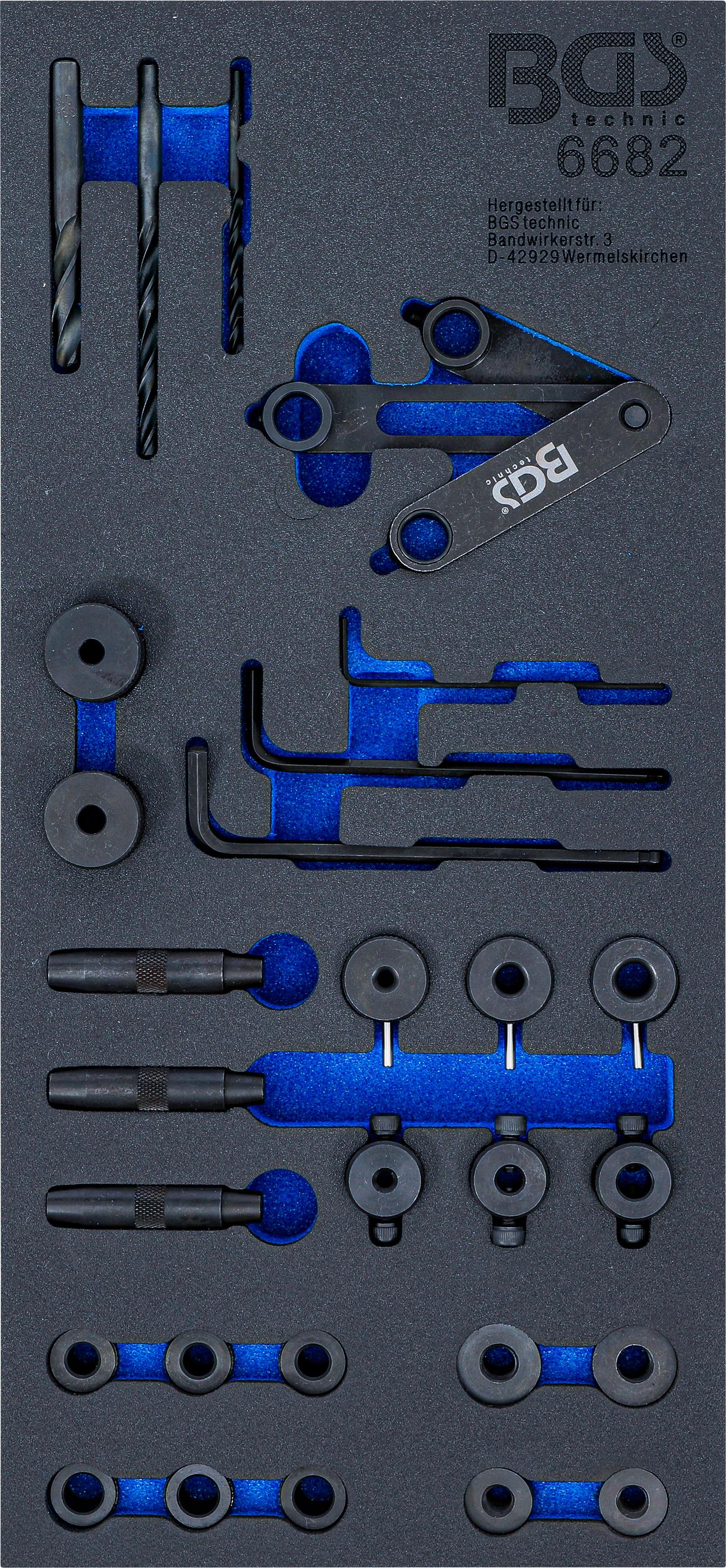 Werkstattwageneinlage 1/3: Zylinderkopf-Bohrlehren-Werkzeug-Satz | 28-tlg. BGS6682