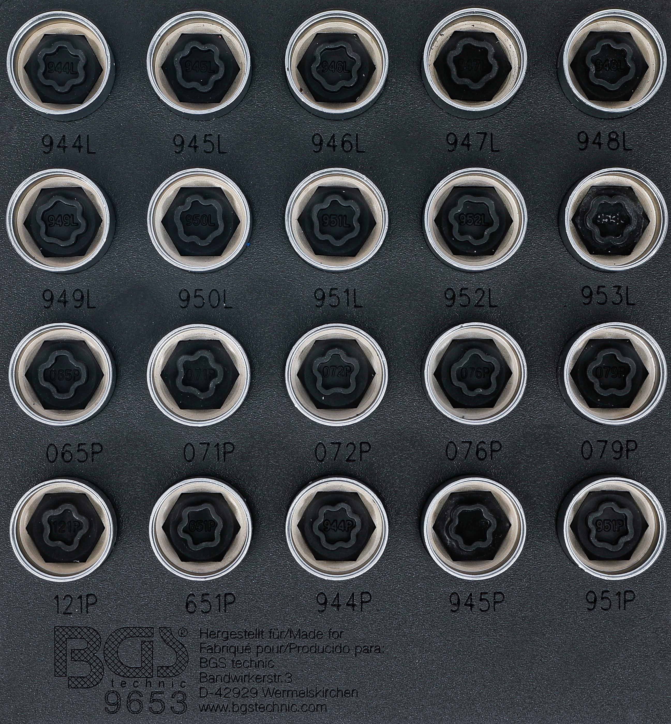 Werkstattwageneinlage 1/6: Felgenschloss-Werkzeug-Satz für Volvo | 20-tlg. BGS9653