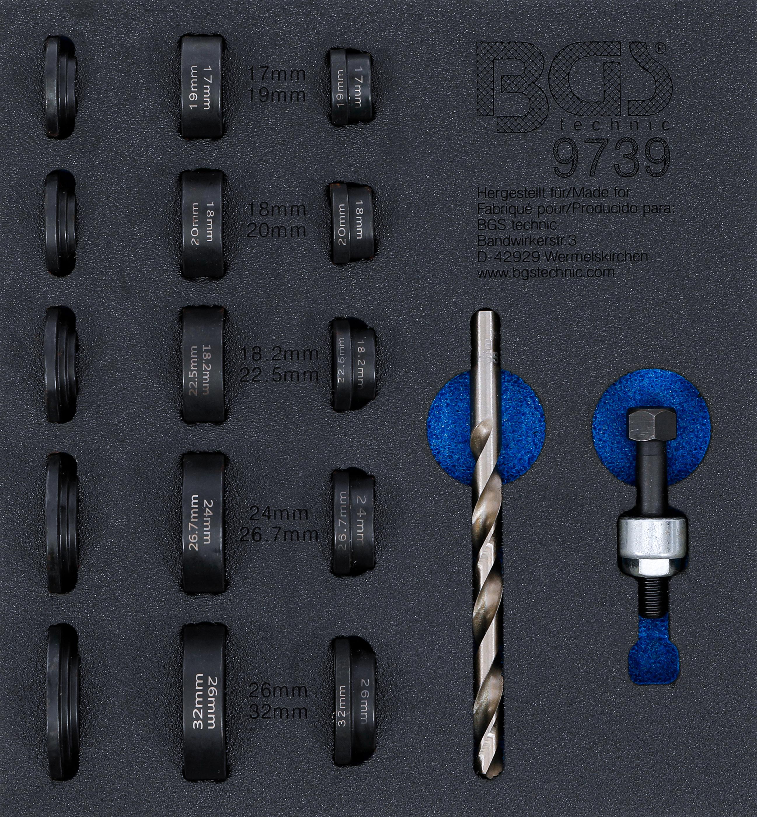 Werkstattwageneinlage 1/6: Lochstanz-Satz | für Einparksensoren | Ø 17 - 32 mm BGS9739