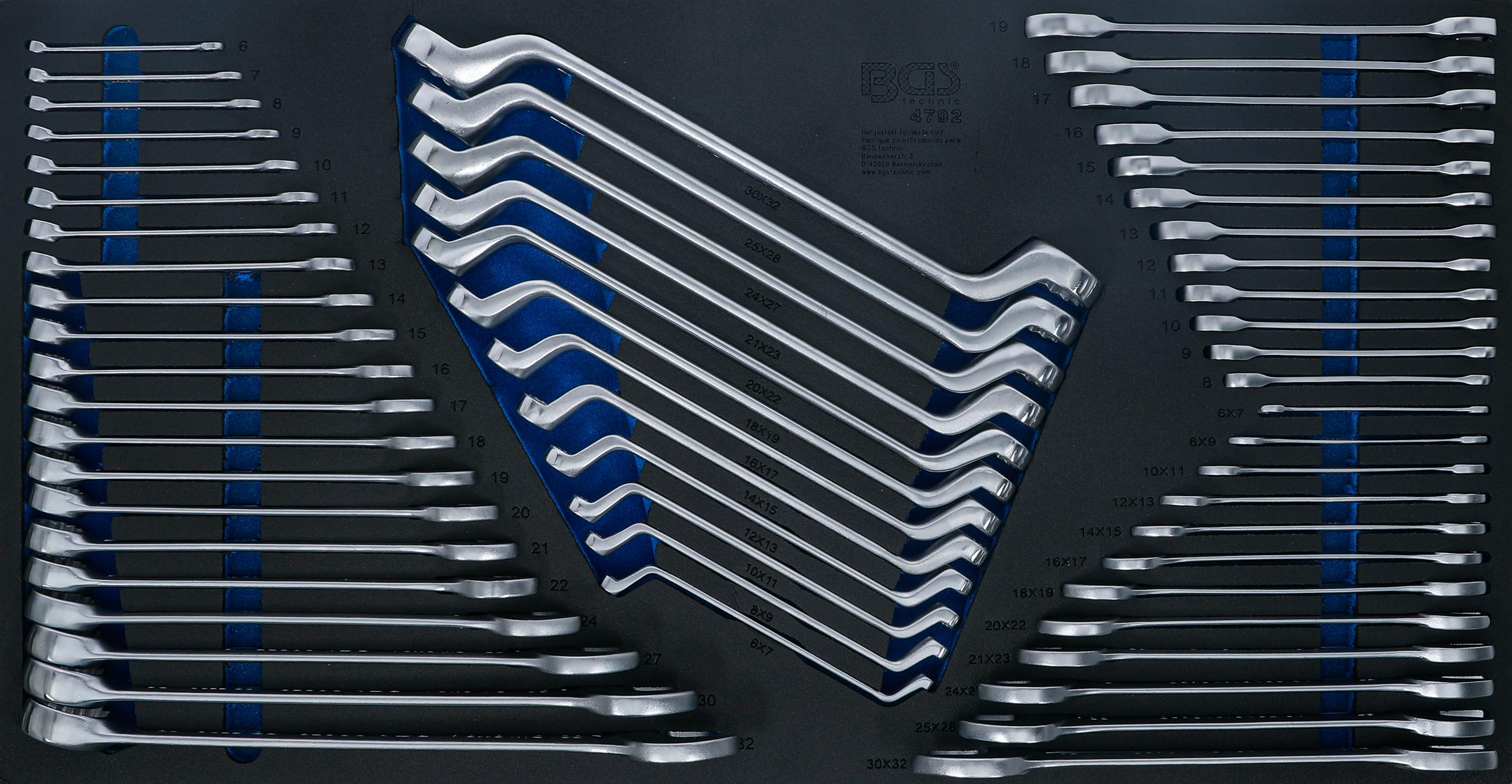 Werkstattwageneinlage XL: Maul-Ringschlüssel / Doppel-Ringschlüssel / Doppel-Maul- und Ratschenring-Maulschlüssel-Satz | 57-tlg. BGS4792