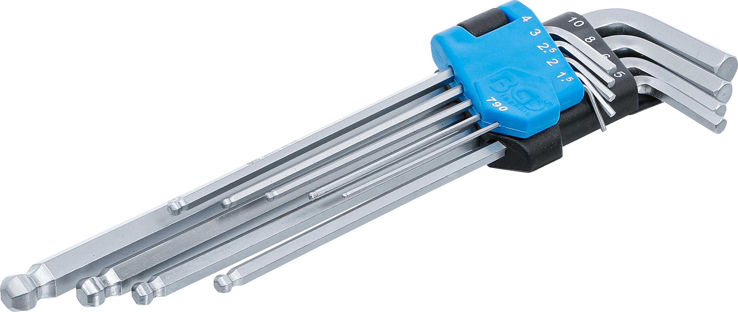 Winkelschlüssel-Satz | extra lang | Innensechskant / Innensechskant mit Kugelkopf 1,5 - 10 mm | 9-tlg. BGS790