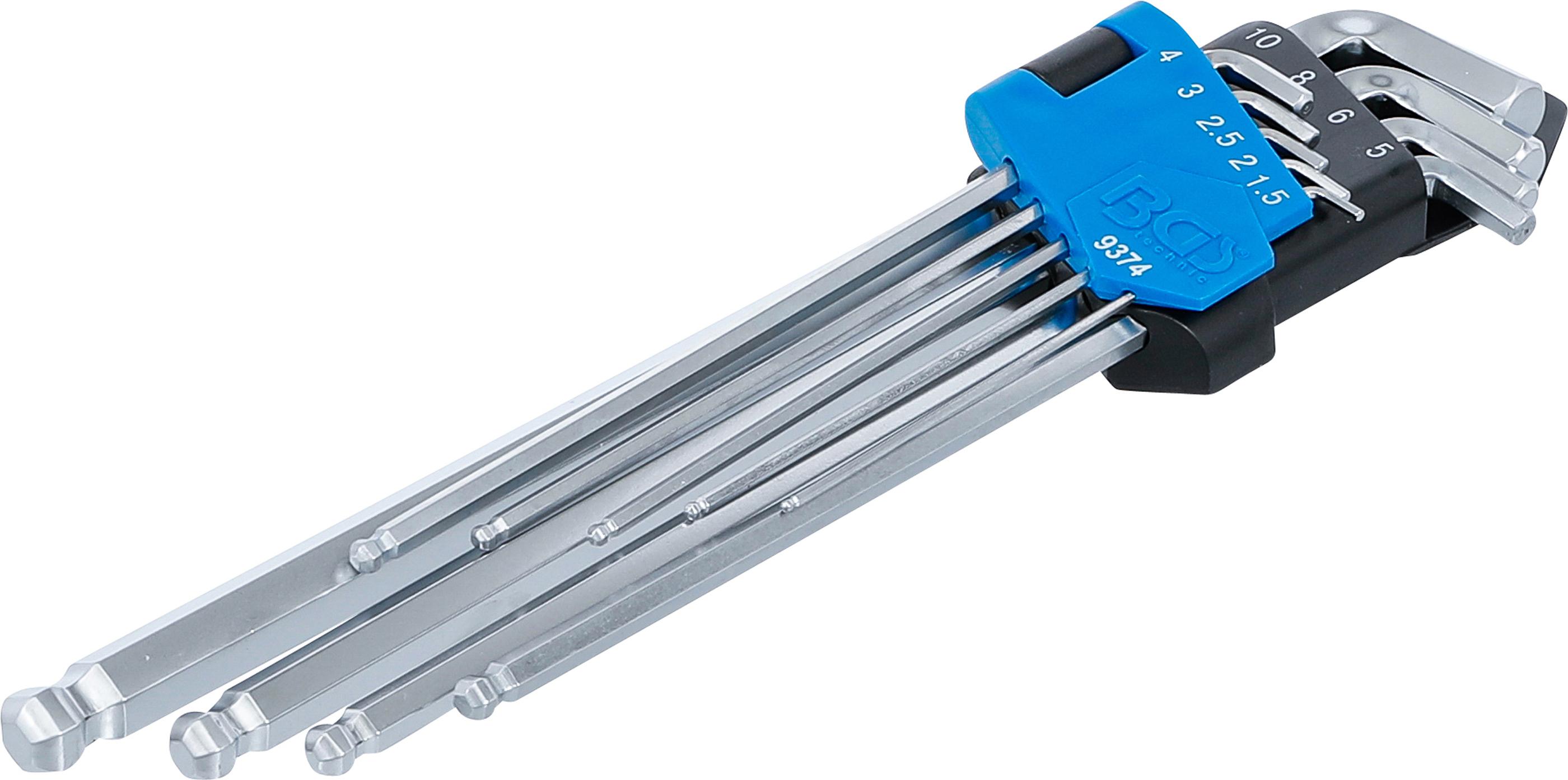 Winkelschlüssel-Satz | extra lang + extra kurz | Innensechskant / Innensechskant mit Kugelkopf 1,5 - 10 mm | 9-tlg. BGS9374