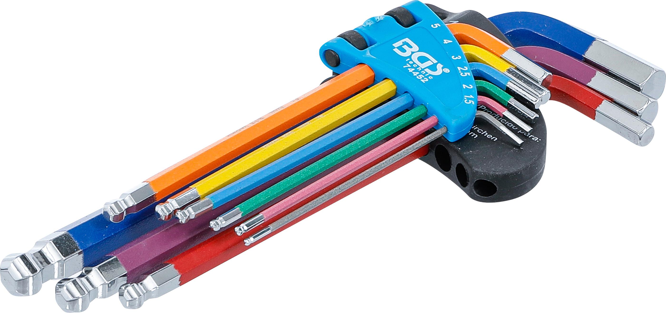 Winkelschlüssel-Satz | Multicolour | Innensechskant, Innensechskant mit Kugelkopf 1,5 - 10 mm | 9-tlg. BGS74452