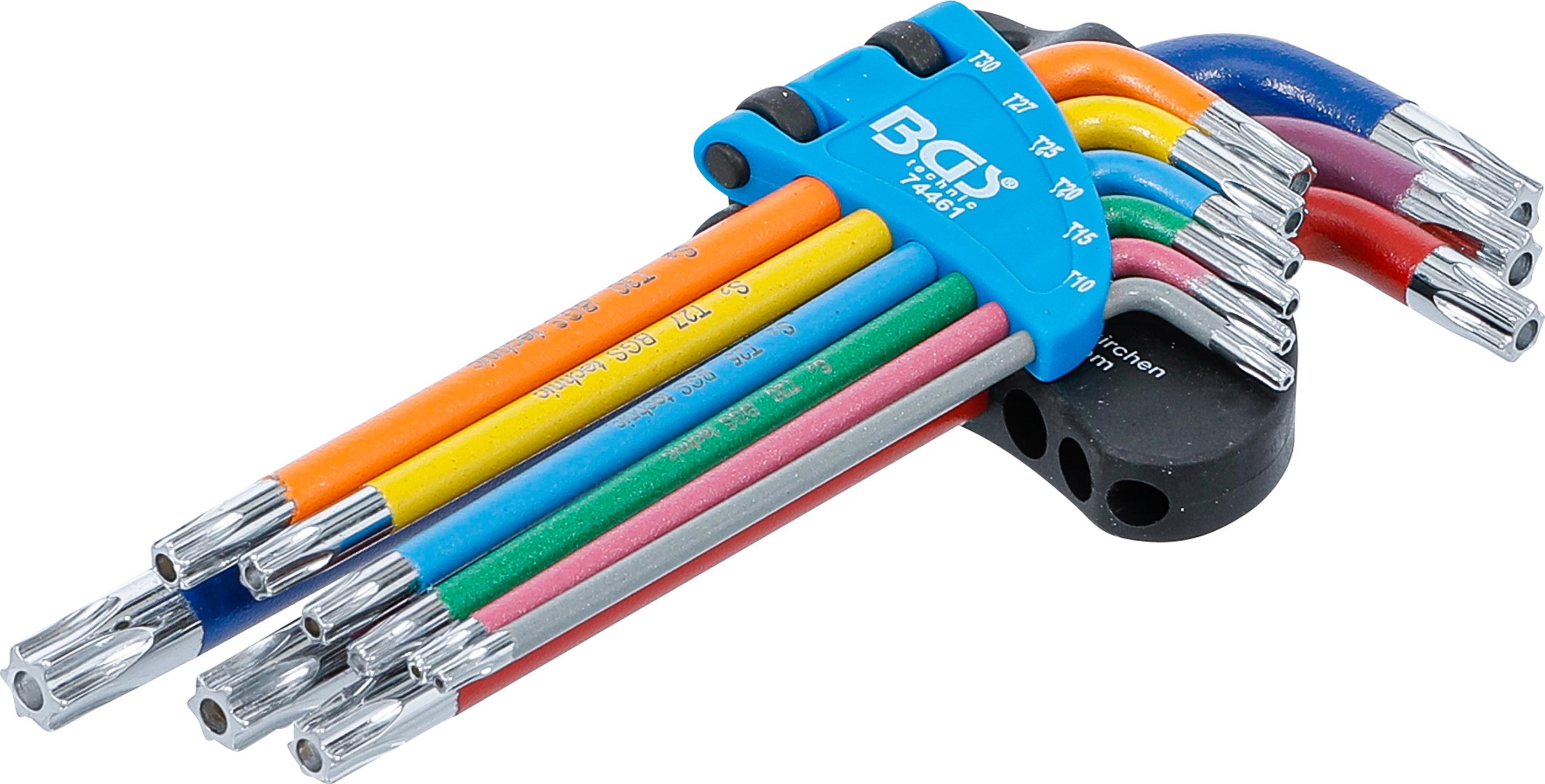 Winkelschlüssel-Satz | Multicolour | T-Profil (für Torx) mit Bohrung T10 - T50 | 9-tlg. BGS74461